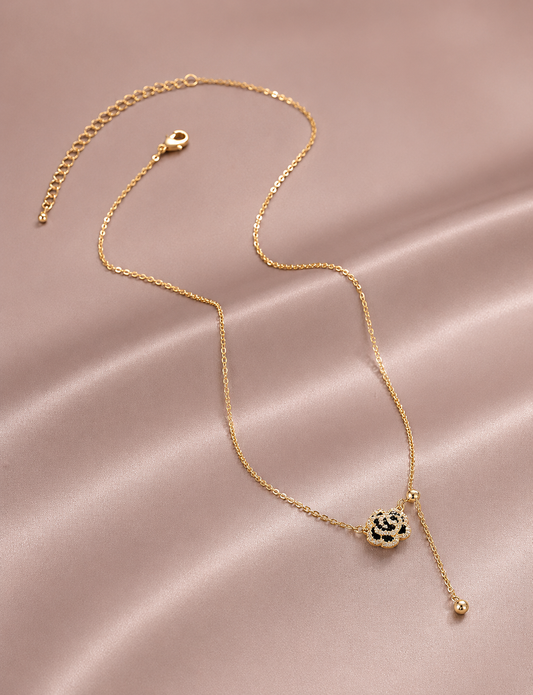 Black Rose Enamel Lariat Necklace