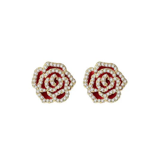 Eternal Rose Enamel & Pavé CZ Stud Earrings