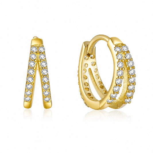 Double Anneau Pavé Double-Row Huggie Hoops