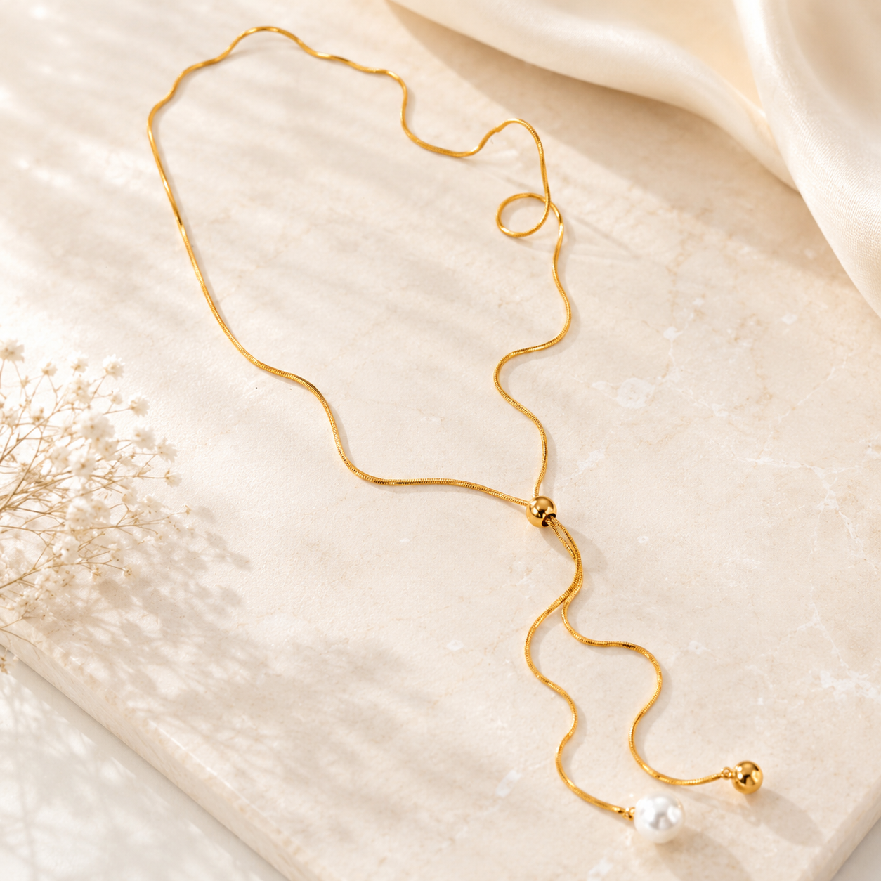 The Drifting Pearl Lariat Slider Necklace