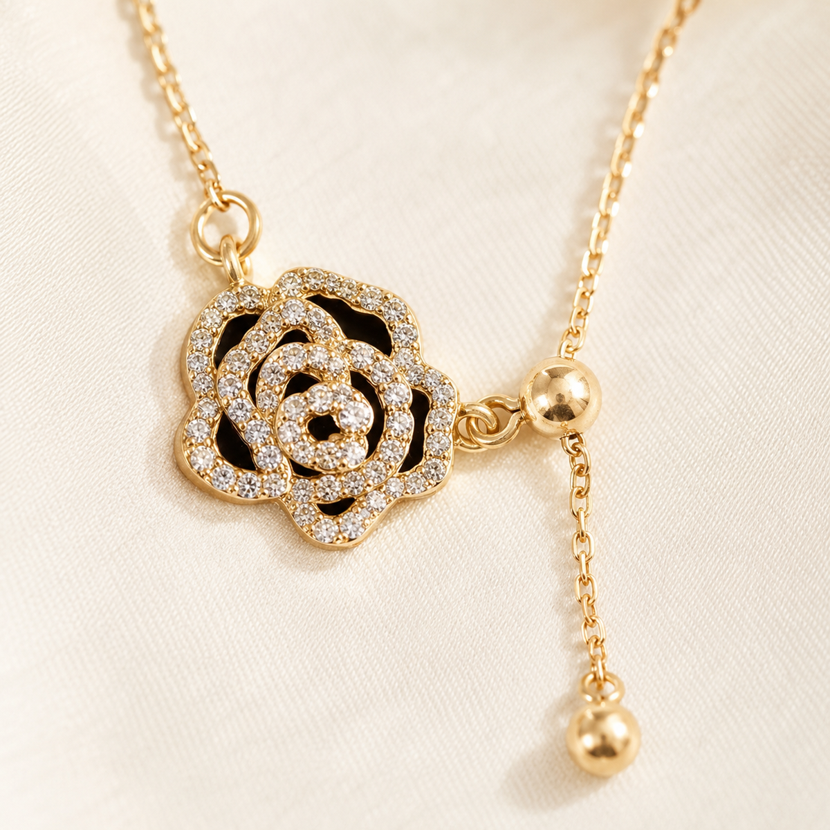 Black Rose Enamel Lariat Necklace
