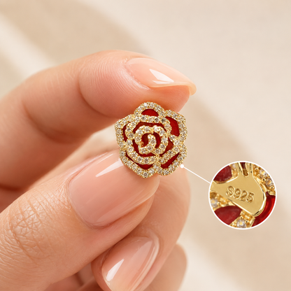 Eternal Rose Enamel & Pavé CZ Stud Earrings