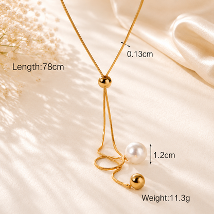 The Drifting Pearl Lariat Slider Necklace