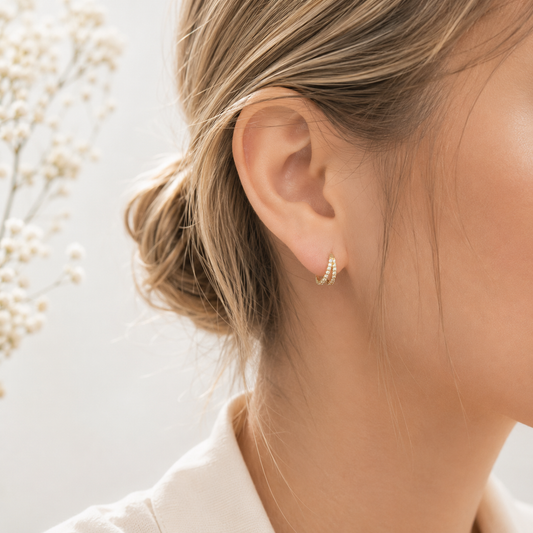 Double Anneau Pavé Double-Row Huggie Hoops