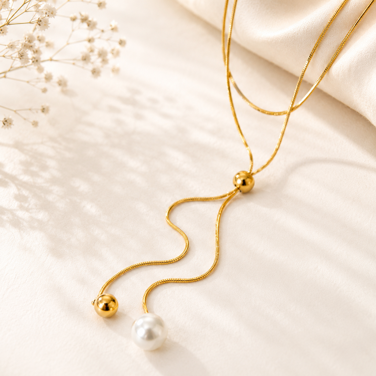 The Drifting Pearl Lariat Slider Necklace