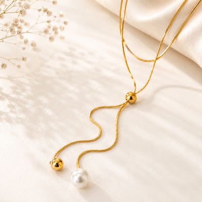 The Drifting Pearl Lariat Slider Necklace