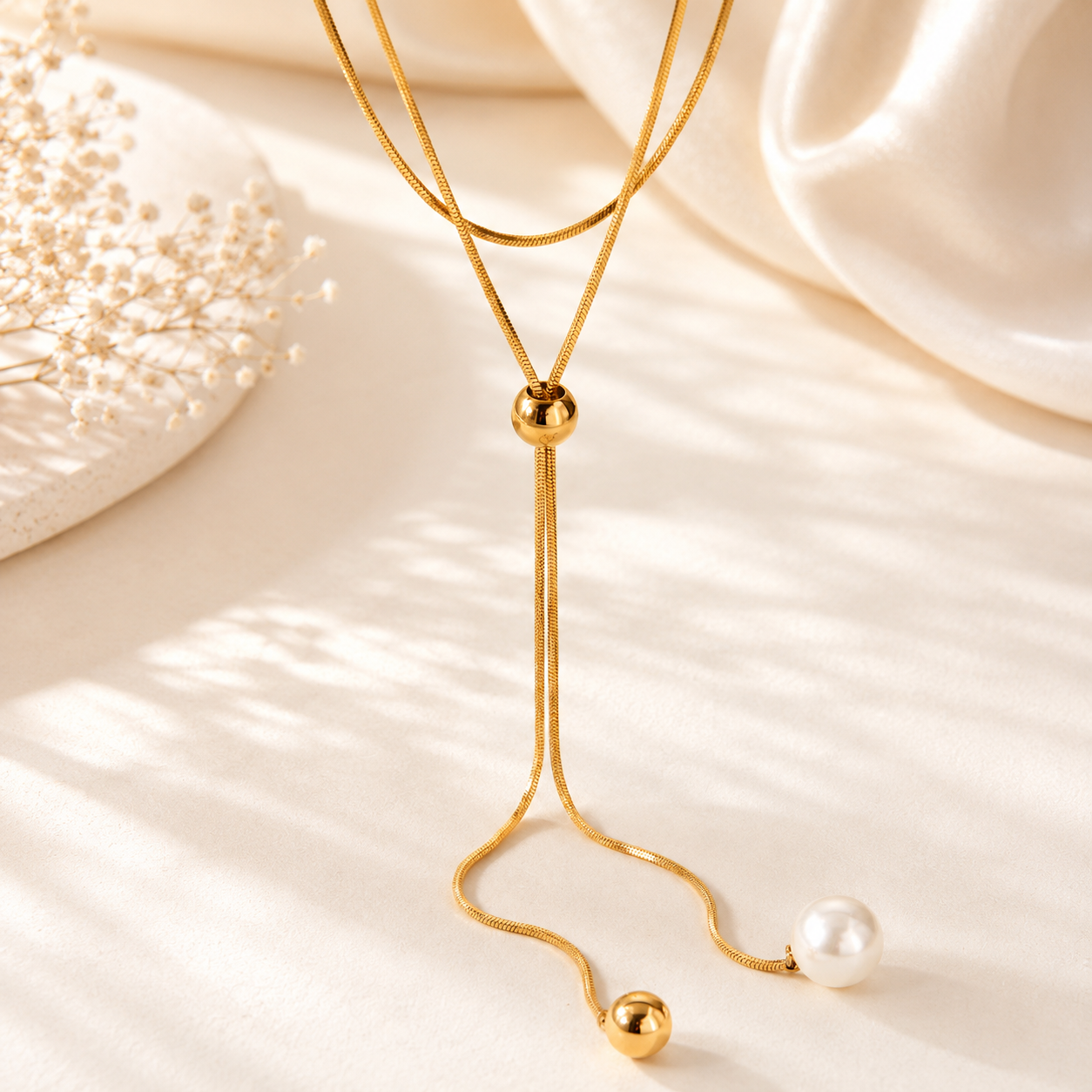 The Drifting Pearl Lariat Slider Necklace