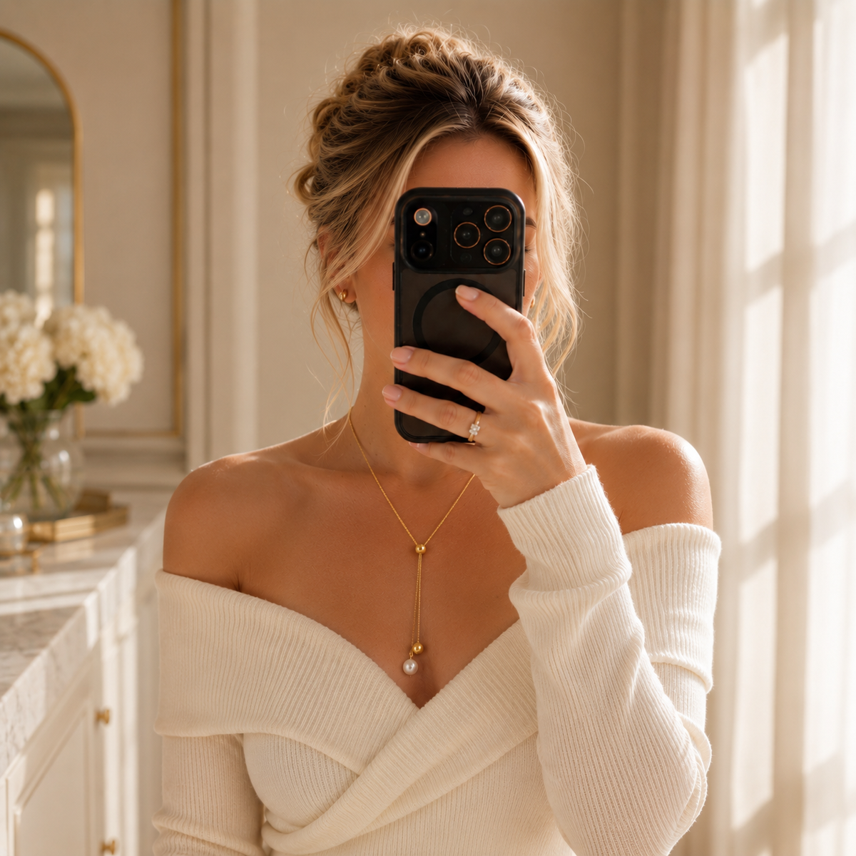 The Drifting Pearl Lariat Slider Necklace