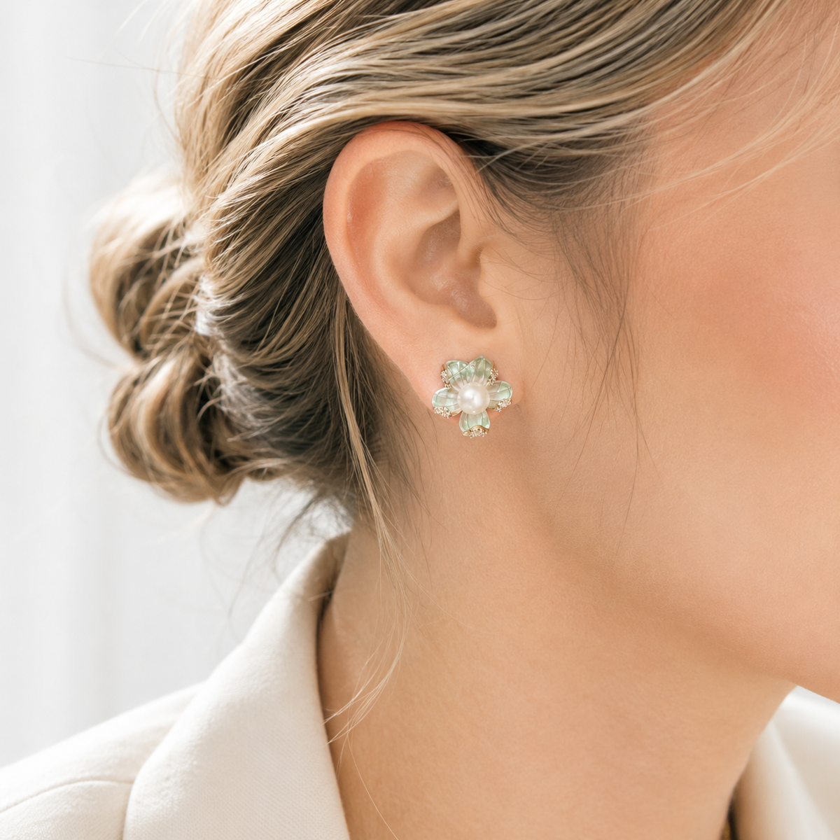 Pearl Bloom Enamel Flower Stud Earrings