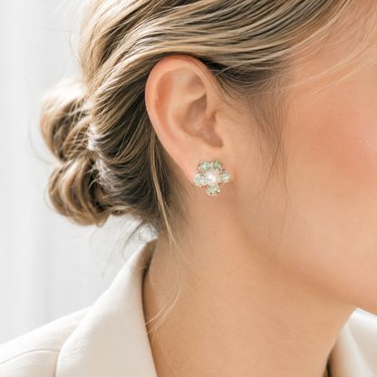 Pearl Bloom Enamel Flower Stud Earrings