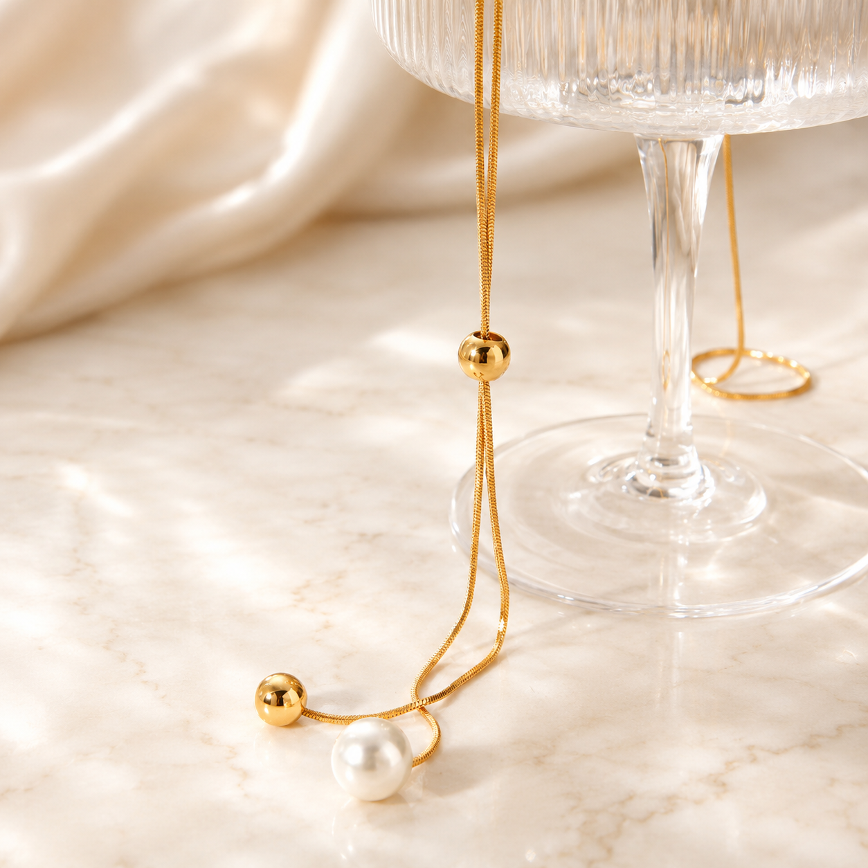 The Drifting Pearl Lariat Slider Necklace