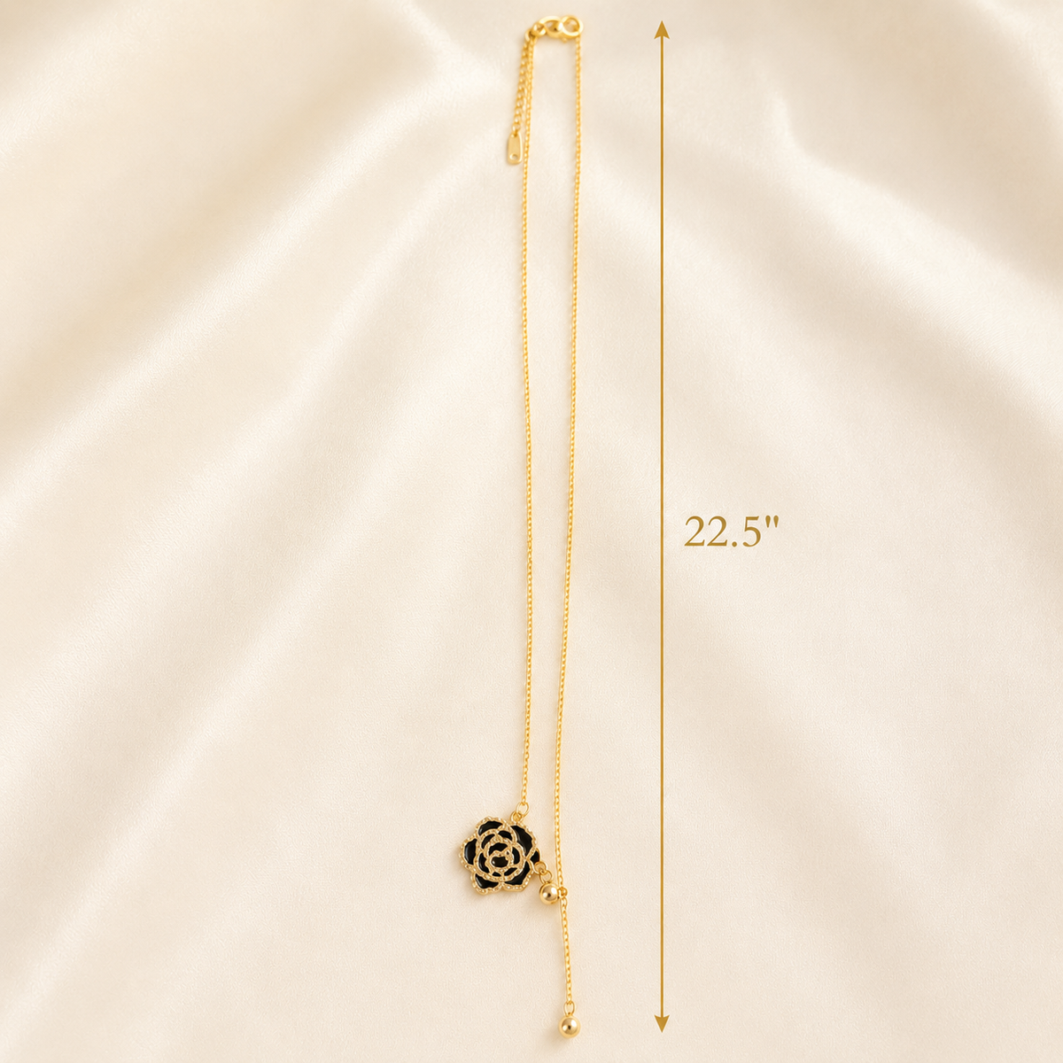 Black Rose Enamel Lariat Necklace