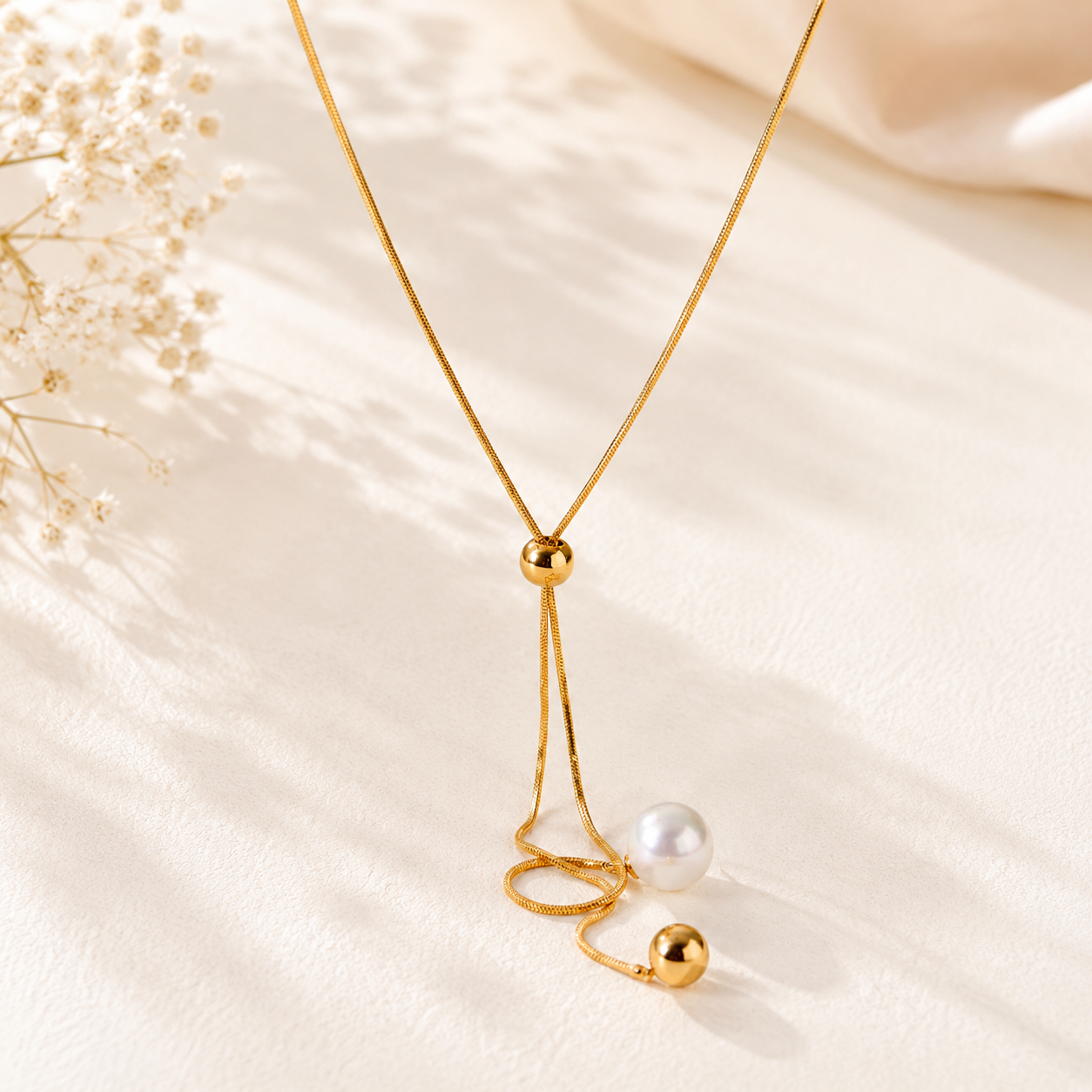 The Drifting Pearl Lariat Slider Necklace
